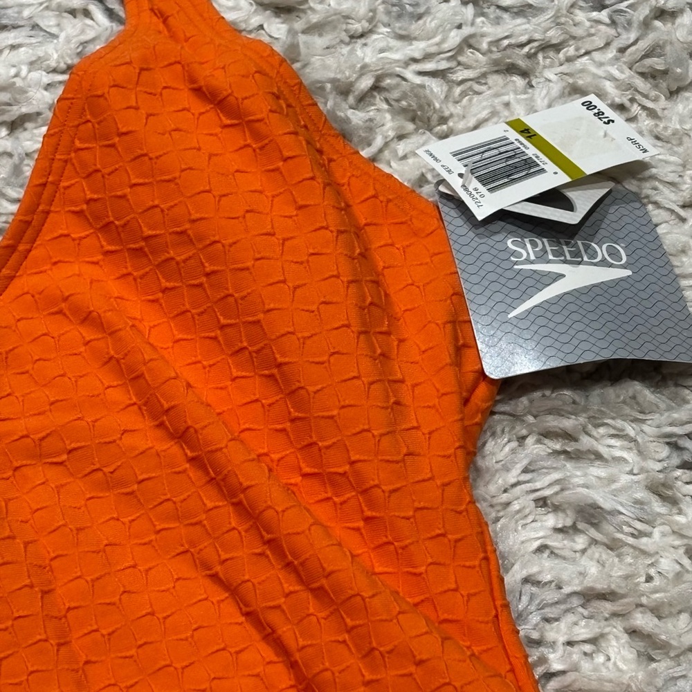 Speedo Orange Textured Swimsuit New with Tags Size 14 - Picture 5 of 16
